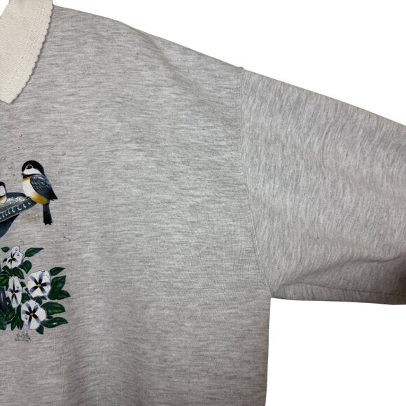Vtg 90s Morning Sun 3X Collared Sweatshirt Textured Graphic Birds at Birdbath - Picture 7 of 11